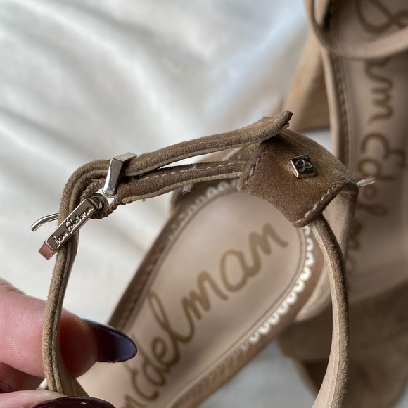 Sam Edelman Suede Block Heel Sandals | Size 7.5W | Nude Suede - Picture 2 of 10